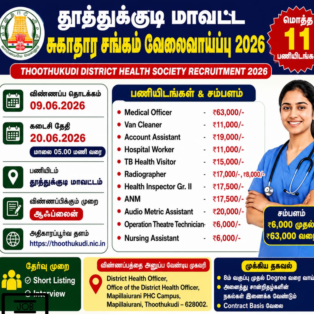 Thoothukudi District Health Society Job Recruitment 2026