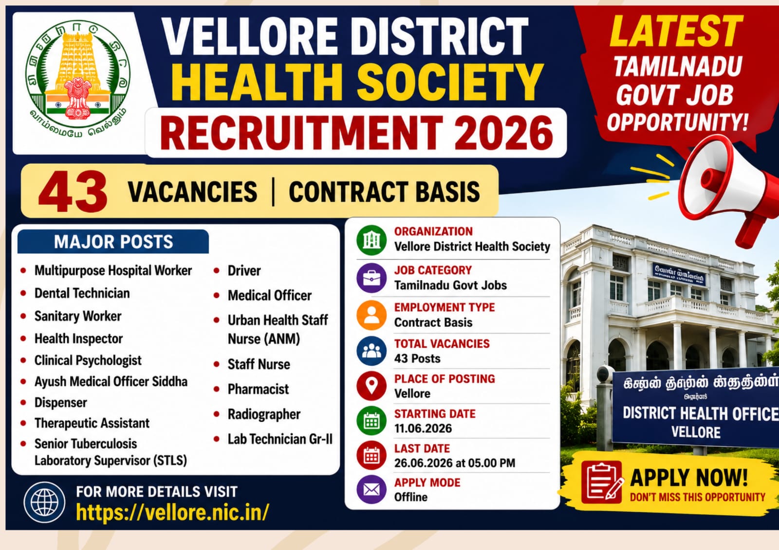 Vellore District Health Society (DHS) Job Recruitment 2026